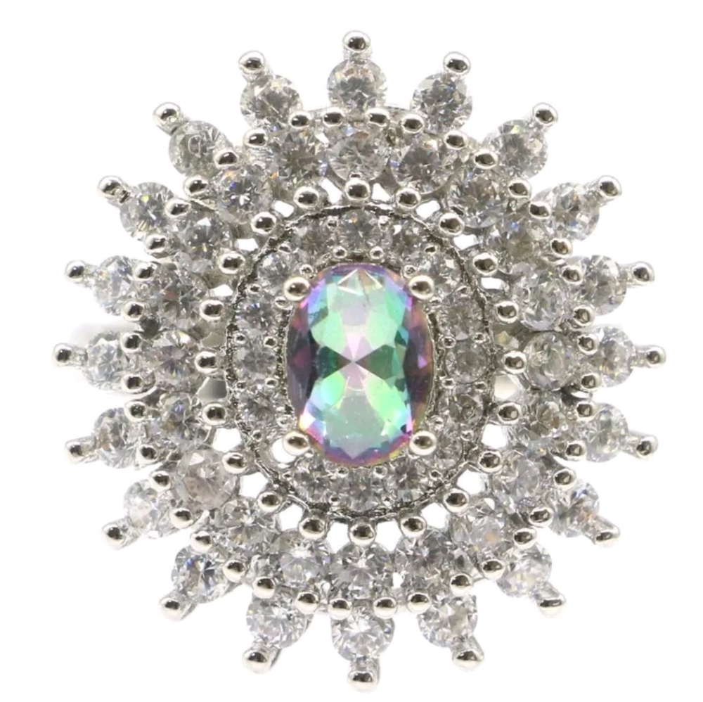 New size 8.5 rainbow fire topaz cz sterling silver ring